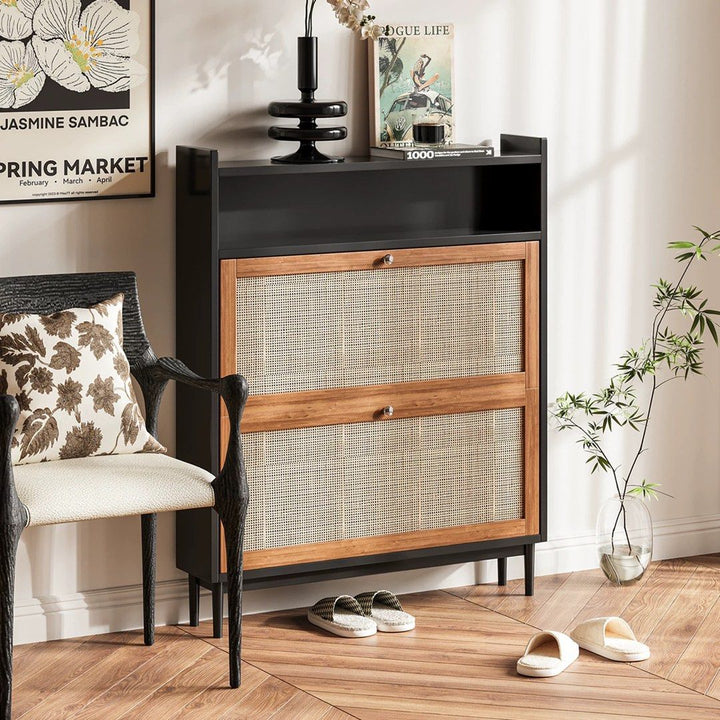 SOLIN Vintage Rattan Shoe Cabinet