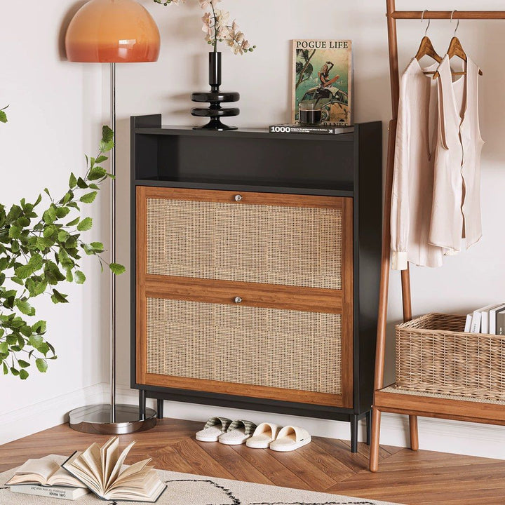 SOLIN Vintage Rattan Shoe Cabinet