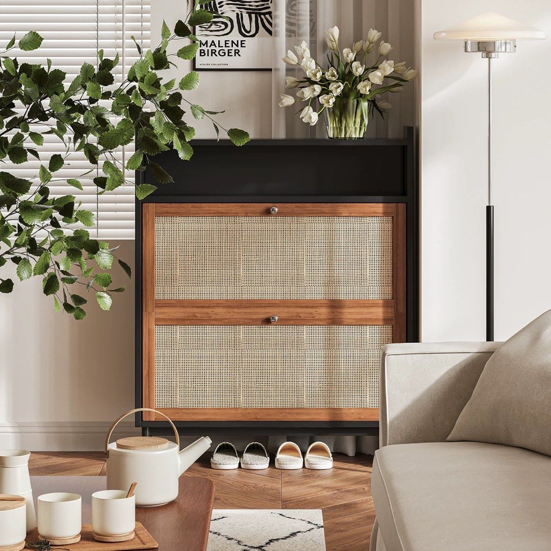 SOLIN Vintage Rattan Shoe Cabinet