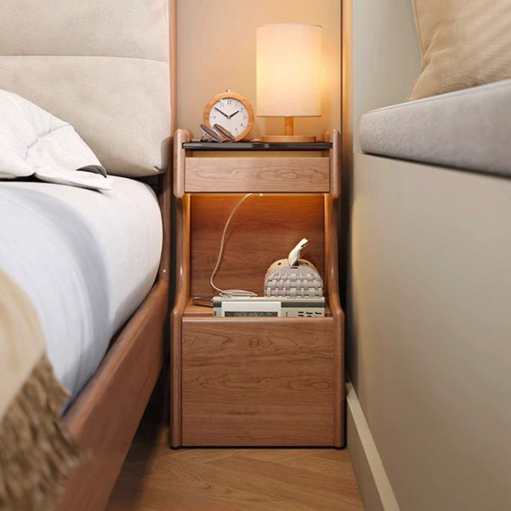 SUKRE Modern Solid Wood Nightstand With Wheels