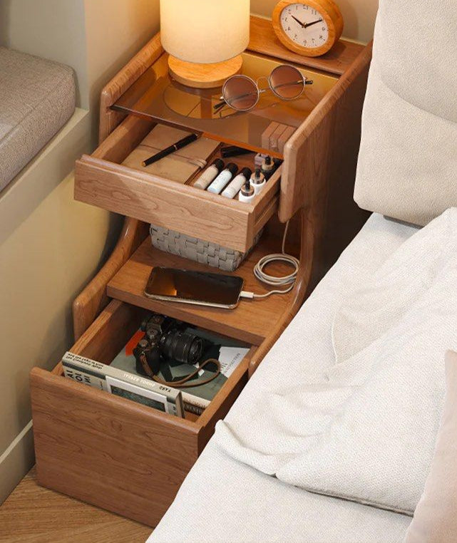 SUKRE Modern Solid Wood Nightstand With Wheels