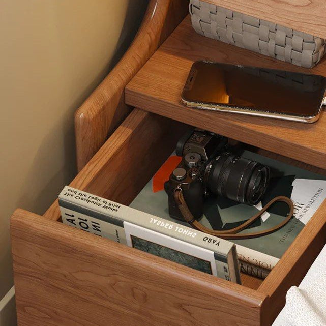 SUKRE Modern Solid Wood Nightstand With Wheels