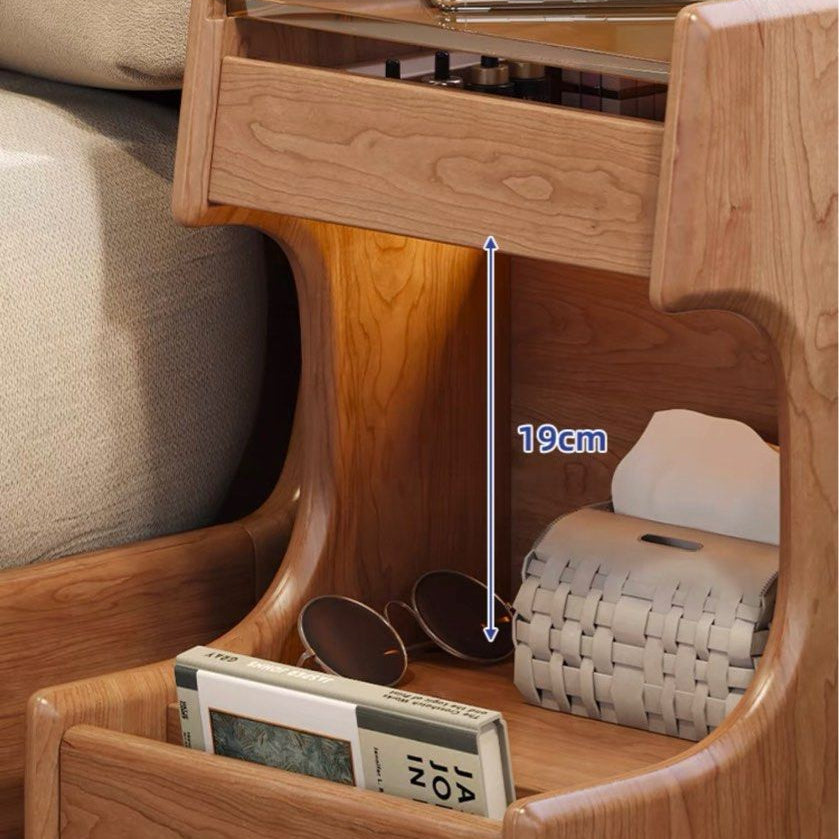 SUKRE Modern Solid Wood Nightstand With Wheels