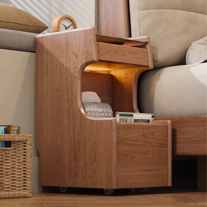 SUKRE Modern Solid Wood Nightstand With Wheels