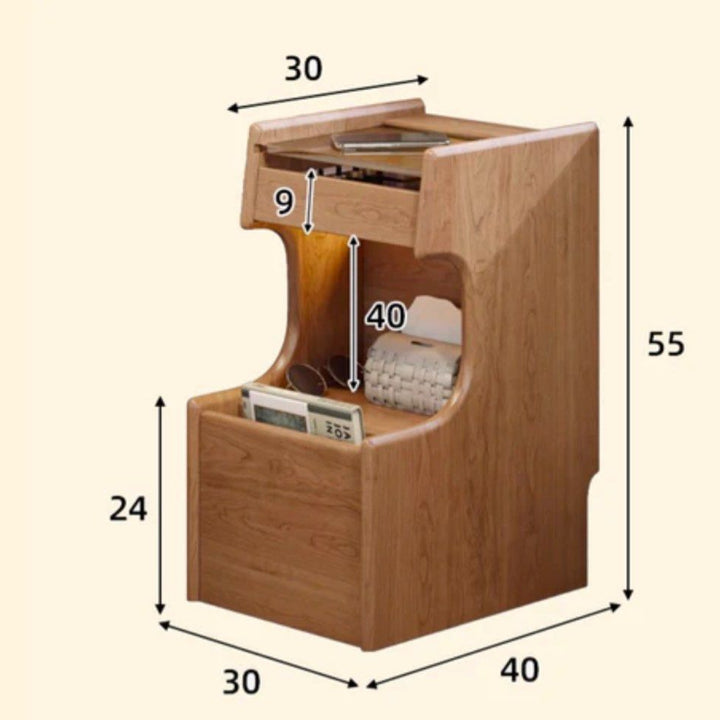 SUKRE Modern Solid Wood Nightstand With Wheels