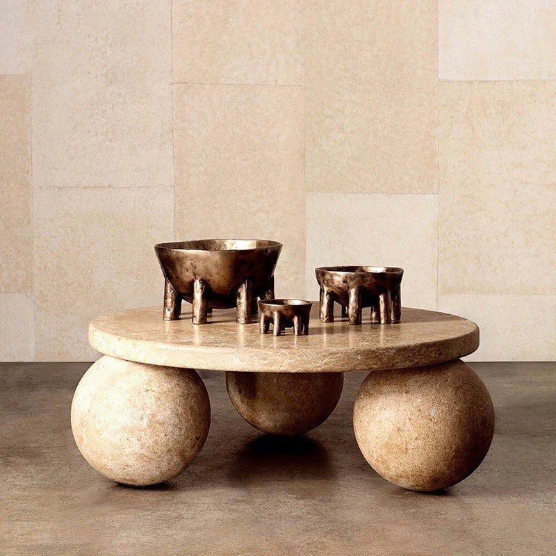 ZHANG Modern Travertine Round Coffee Table