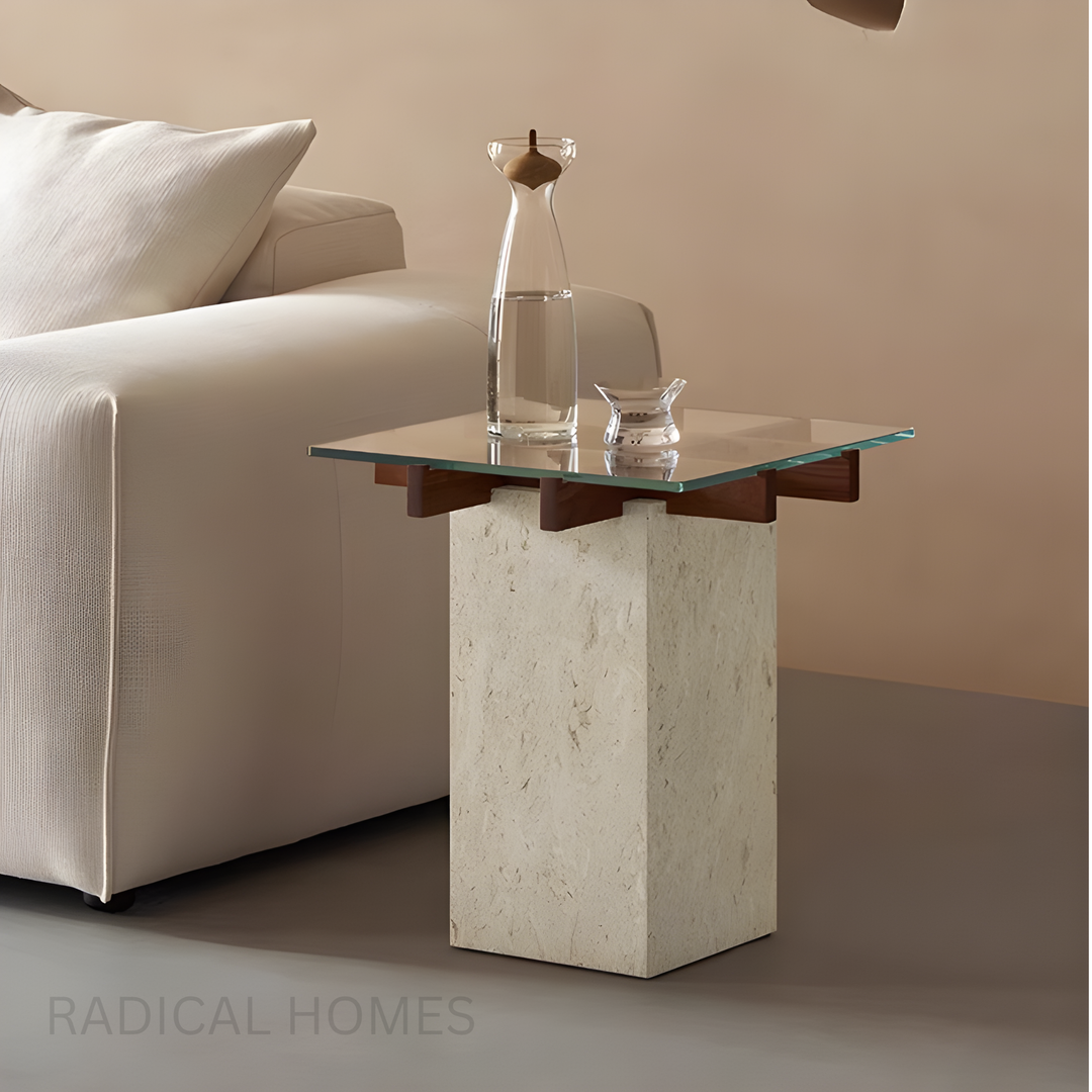 MONTI Modern Travertine Side Table