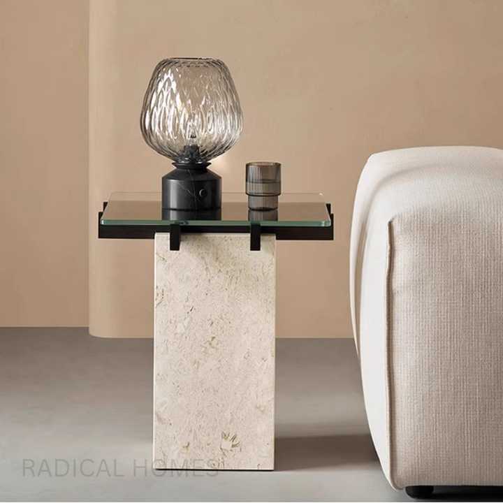 MONTI Modern Travertine Side Table