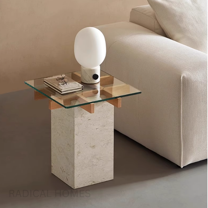 MONTI Modern Travertine Side Table