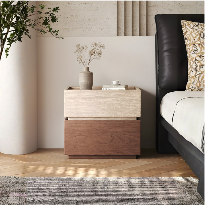 TESSO Modern Solid Wood Bedside Table