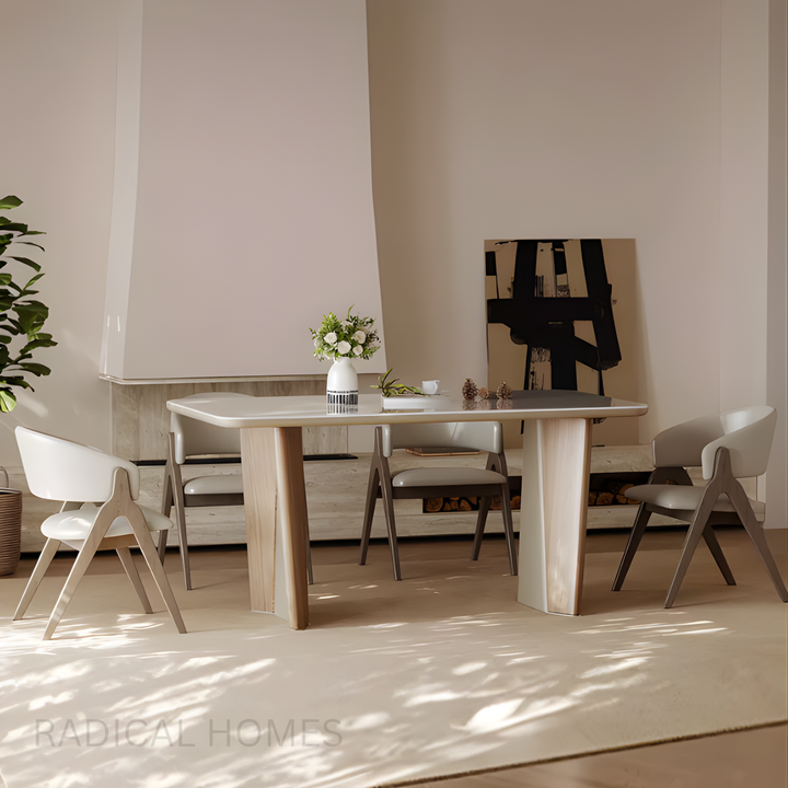 LECCO White Jade Stone Dining Table & Chair Set