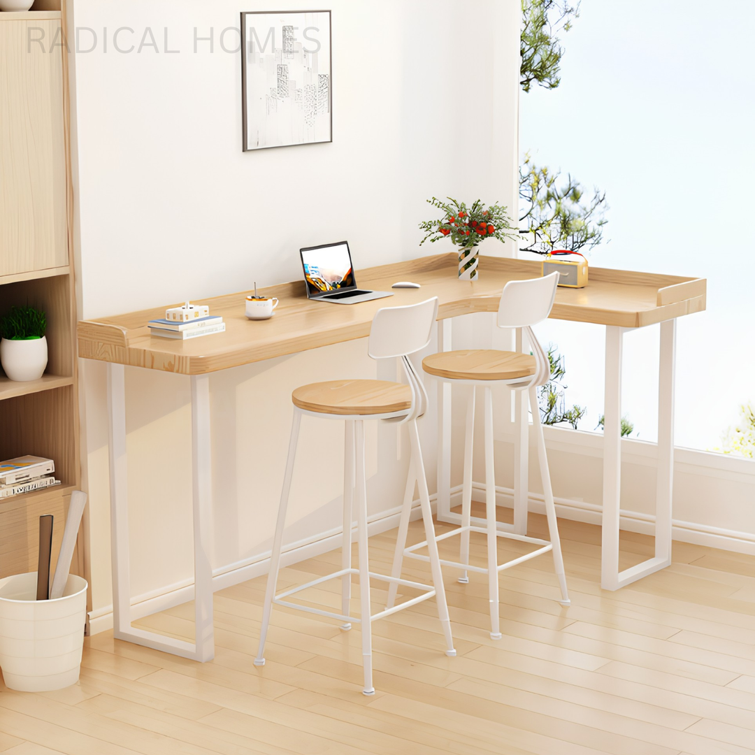 SOLFEN Modern Solid Wood L shaped Bar Table