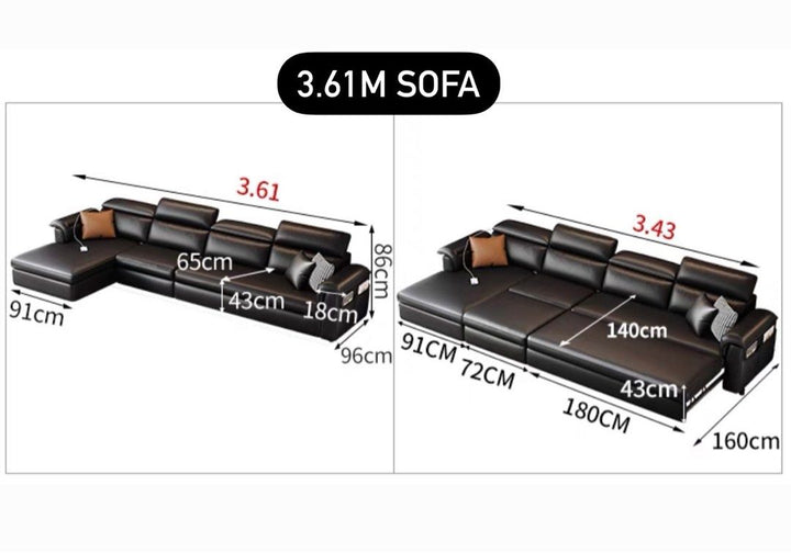 MONZA Scratch Proof Leather Sofa Bed With Storage