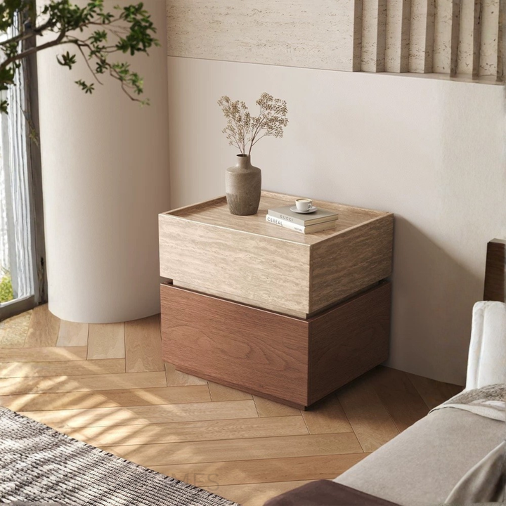 TESSO Modern Solid Wood Bedside Table