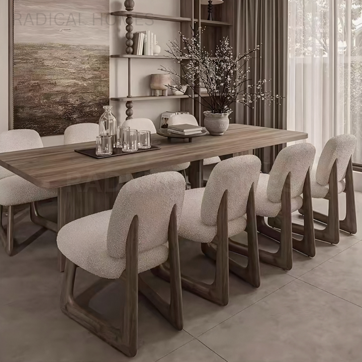 RENEE Modern Boucle Solid Wood Dining Chair - Radical Homes Singapore