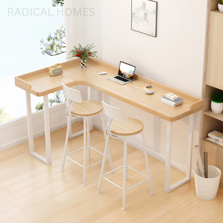 SOLFEN Modern Solid Wood L shaped Bar Table