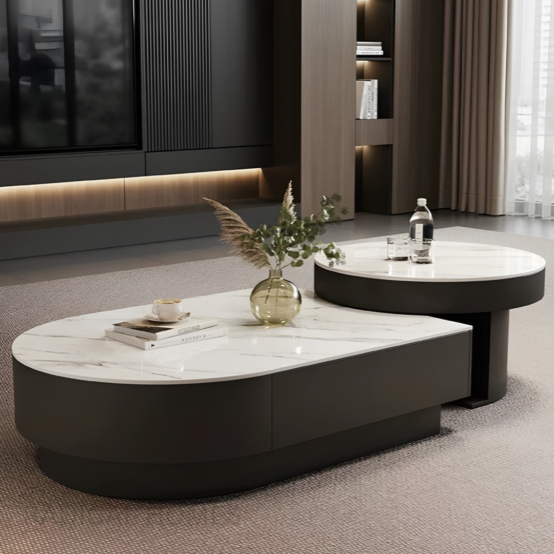 VARENA Modern Sintered Stone Retractable Coffee Table Set
