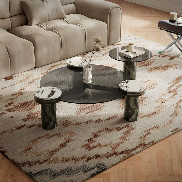 VETROLOFT Modern Italian Round Sintered Stone Coffee Table Set
