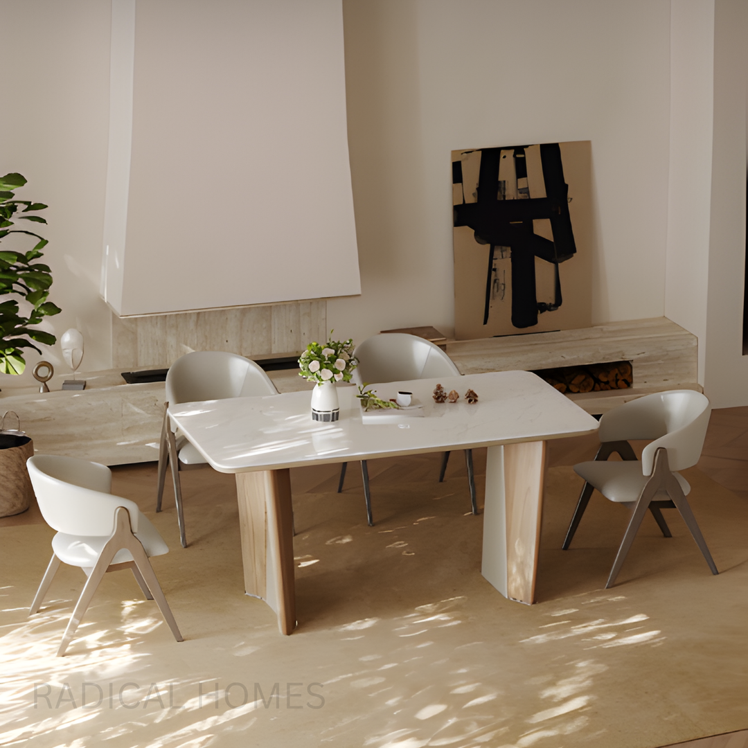 LECCO White Jade Stone Dining Table & Chair Set