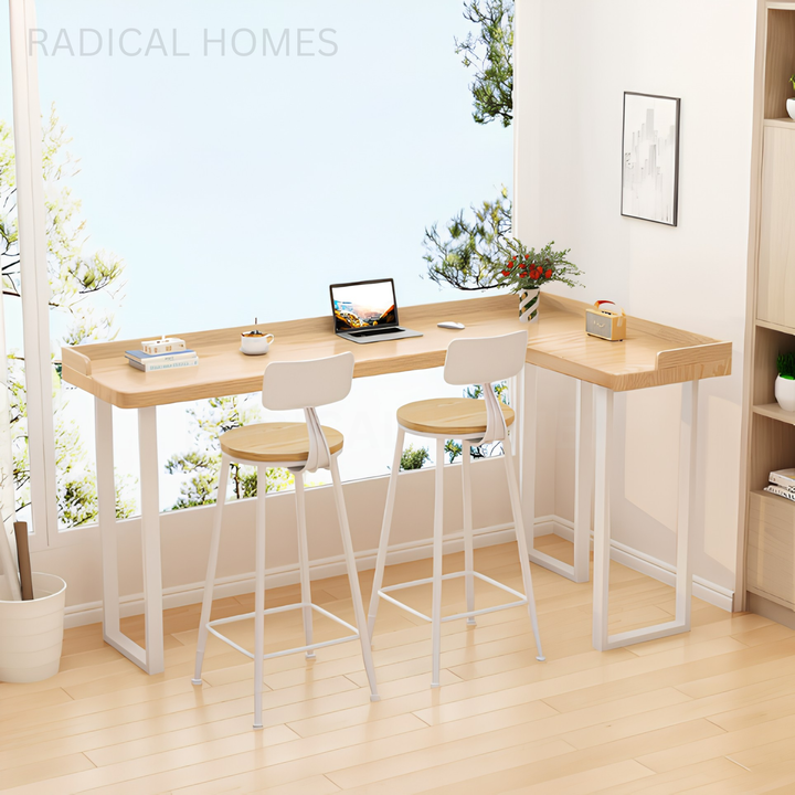 SOLFEN Modern Solid Wood L shaped Bar Table
