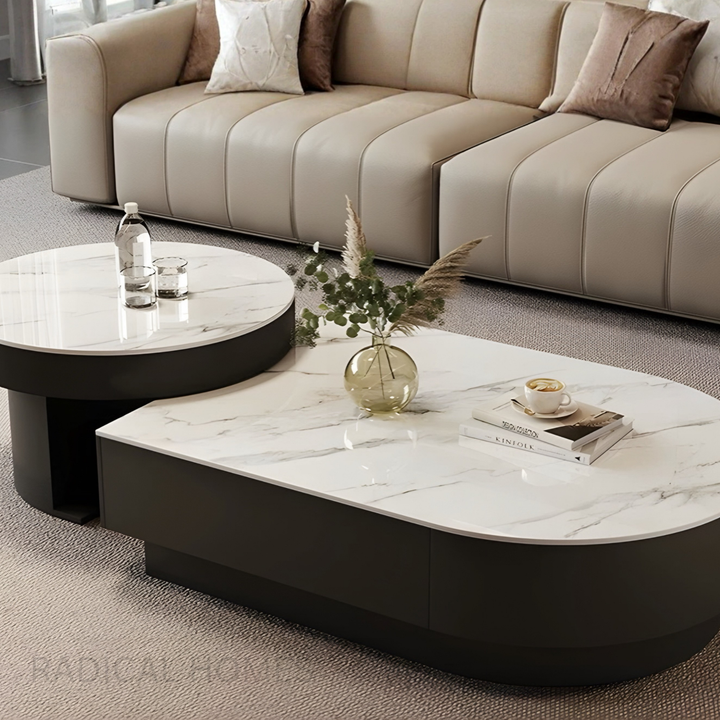 VARENA Modern Sintered Stone Retractable Coffee Table Set