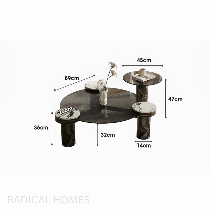 VETROLOFT Modern Italian Round Sintered Stone Coffee Table Set