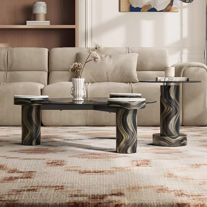 VETROLOFT Modern Italian Round Sintered Stone Coffee Table Set