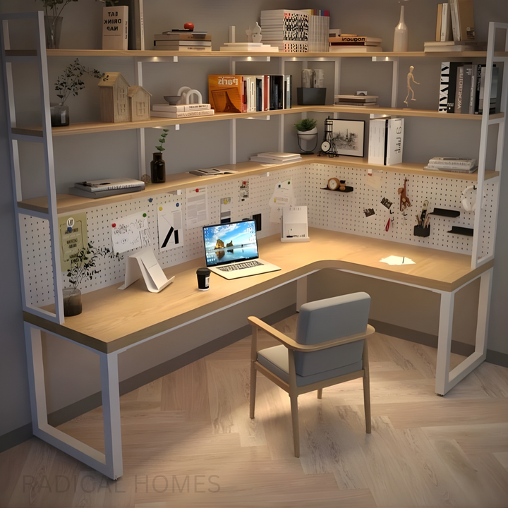 LUNIX Modern Solid Wood Corner Study Table