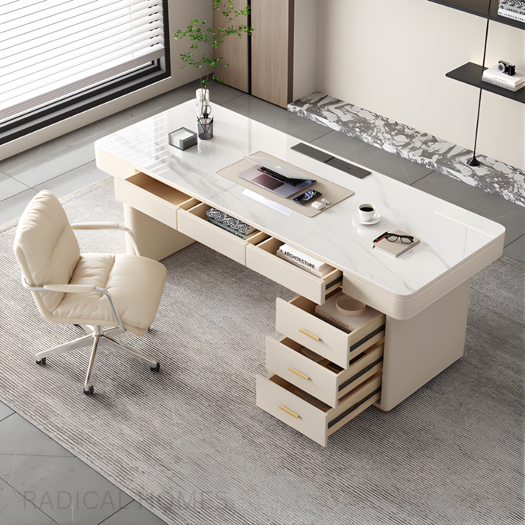 CREMA Modern Sintered Stone Office Table / Study Desk with Chair Set