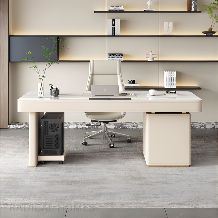 CREMA Modern Sintered Stone Office Table / Study Desk with Chair Set