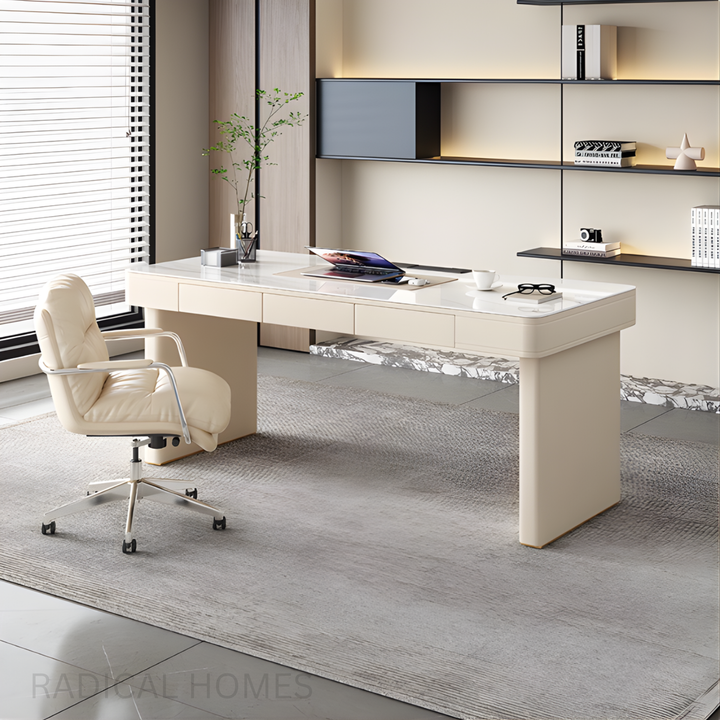CREMA Modern Sintered Stone Office Table / Study Desk with Chair Set