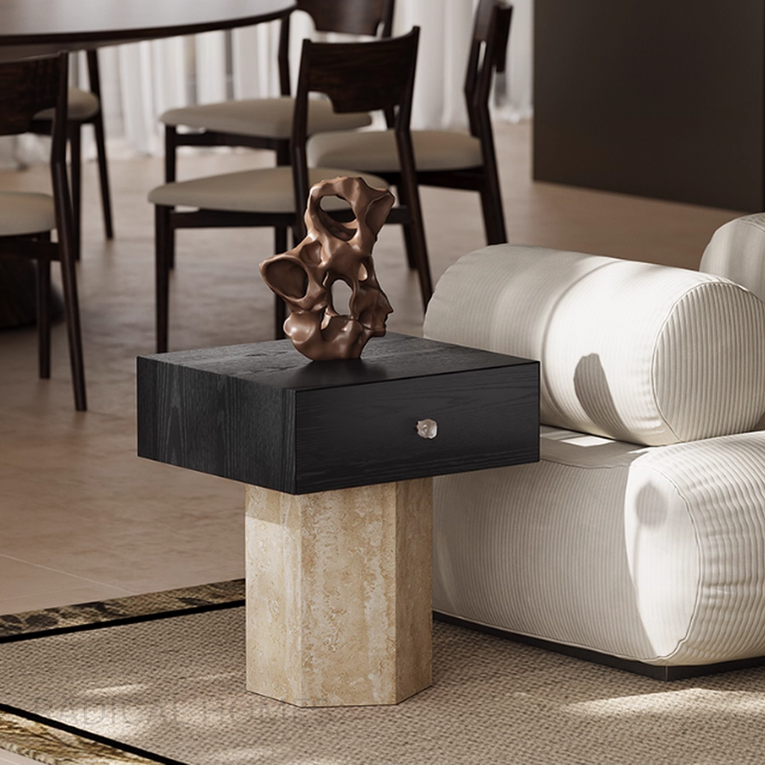 TIOLI Modern Travertine Side Table