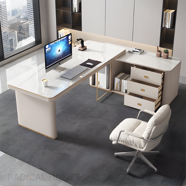 VALO Modern Sintered Stone Office Table / Study Desk with Chair Set