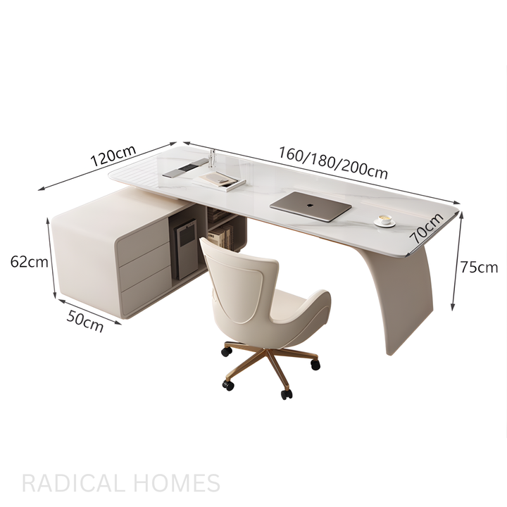VALO Modern Sintered Stone Office Table / Study Desk with Chair Set