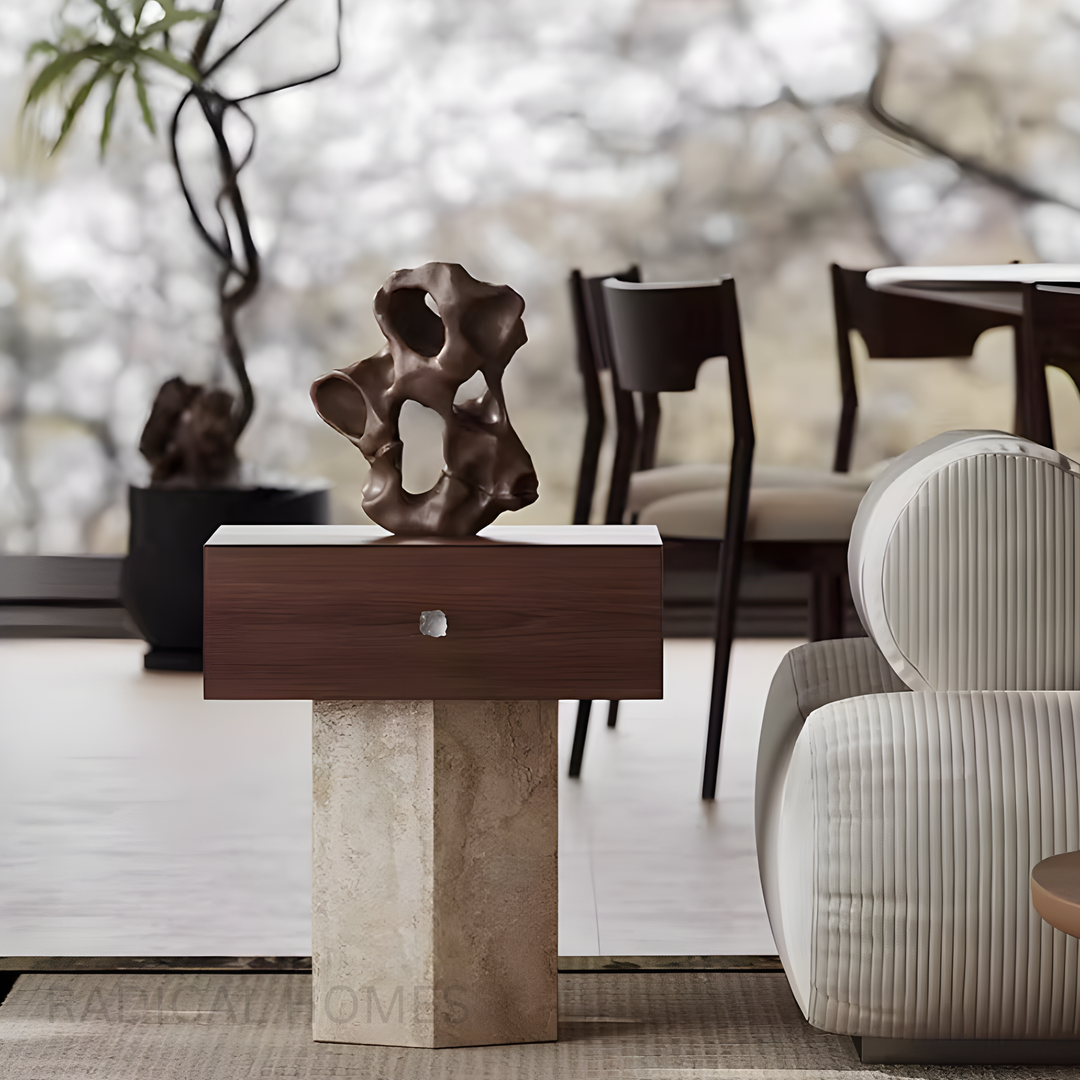 TIOLI Modern Travertine Side Table