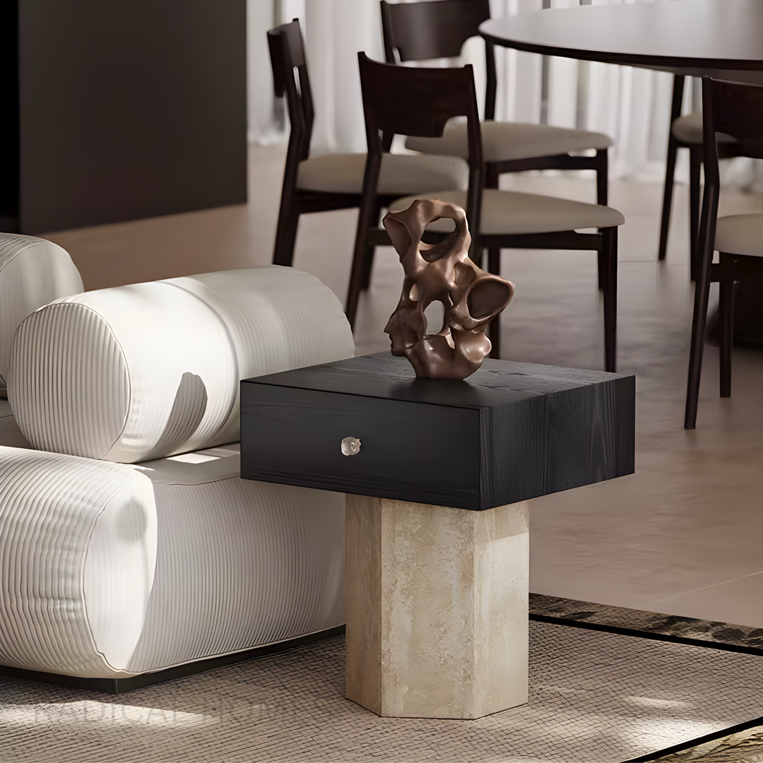 TIOLI Modern Travertine Side Table