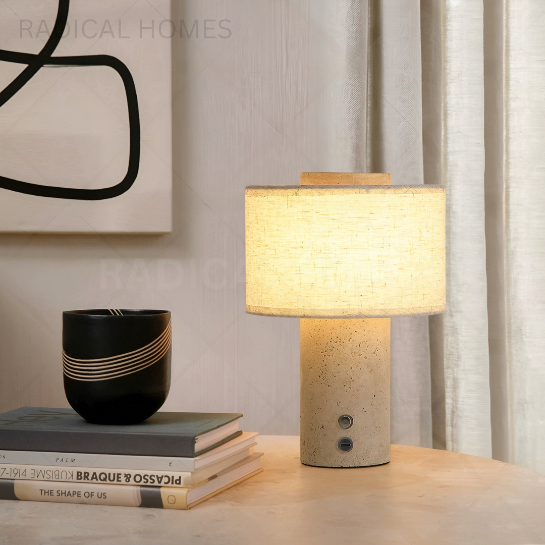 MINO Modern Travertine Table Lamp - Radical Homes Singapore