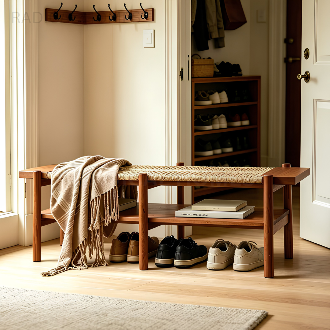 ELAINA Rustic Rattan Bench