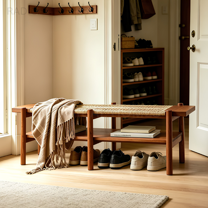 ELAINA Rustic Rattan Bench