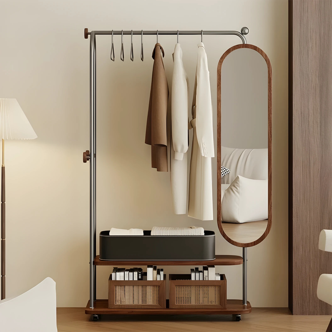 METALO Rotating Mirror Open Concept Wardrobe Rack