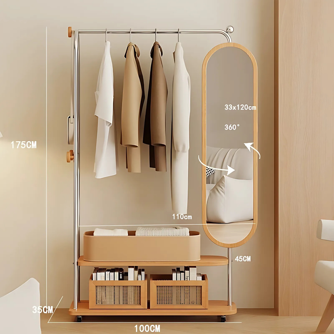 METALO Rotating Mirror Open Concept Wardrobe Rack