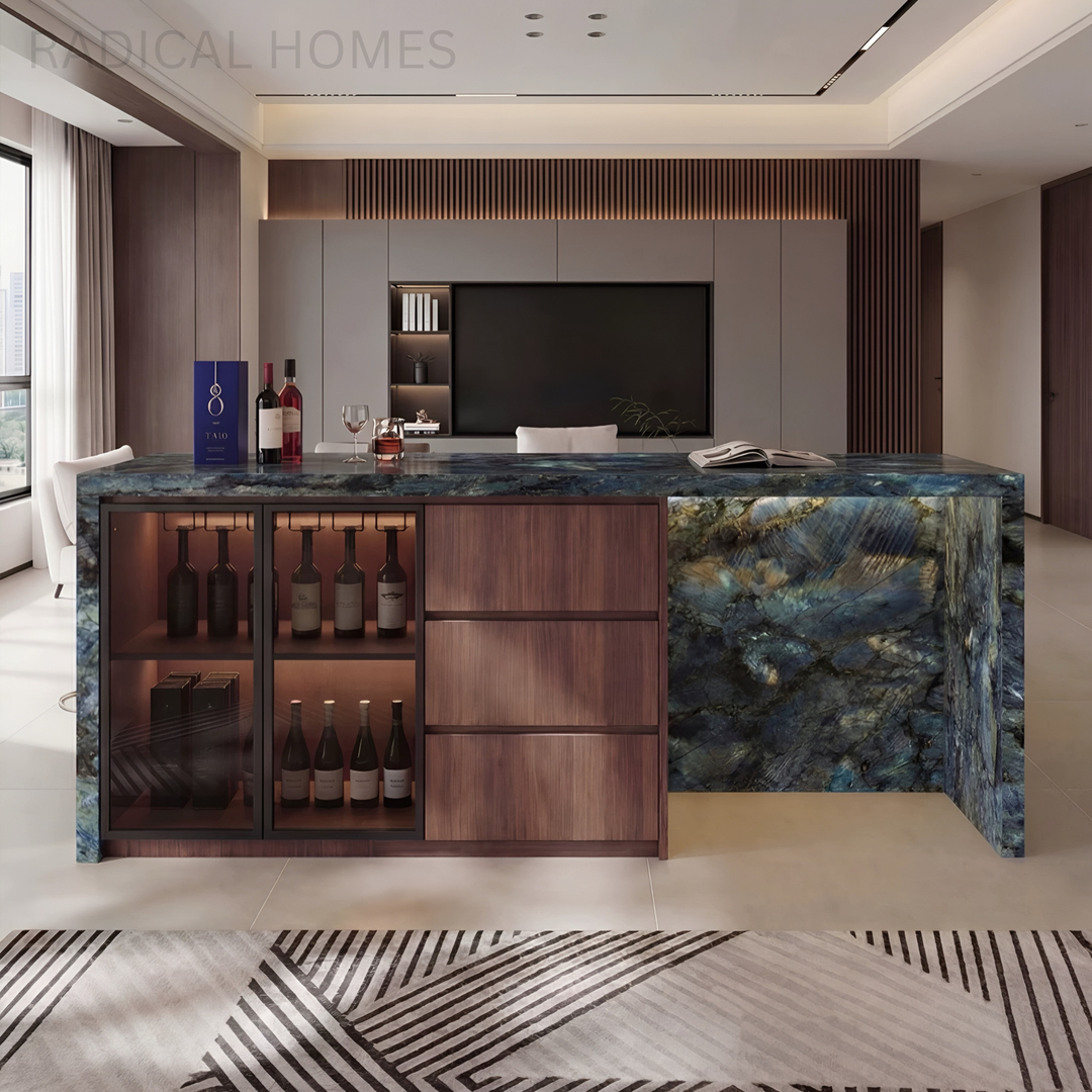 VALTERRA Modern Sintered Stone Island Storage Bar Table - Radical Homes Singapore