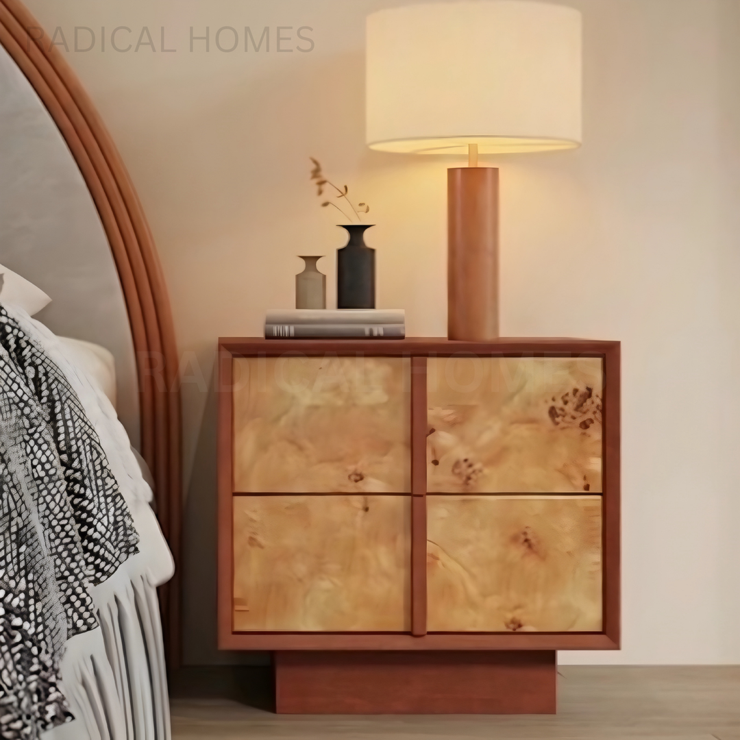 AMALFI Modern Mappa Burl Bedside Table