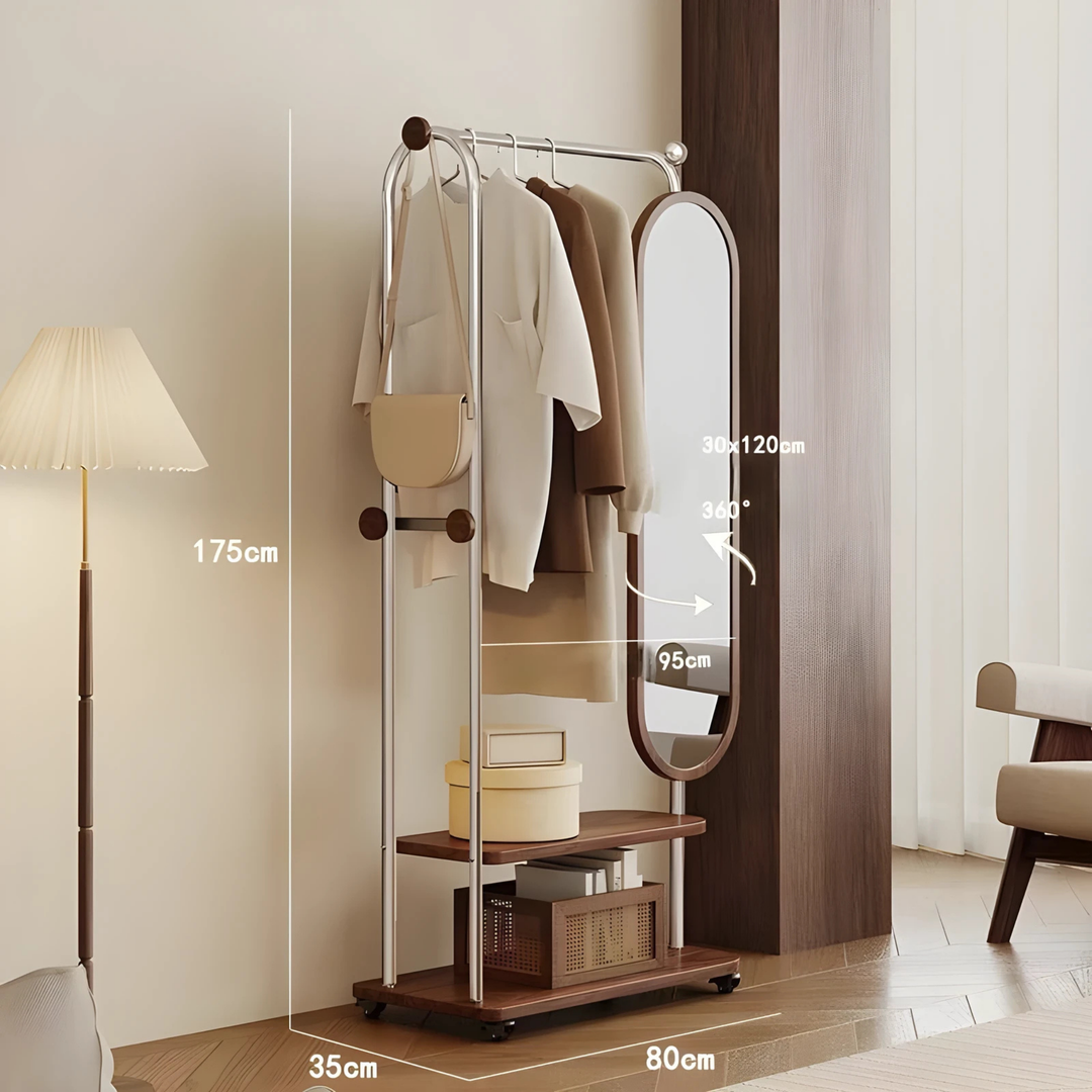 METALO Rotating Mirror Open Concept Wardrobe Rack