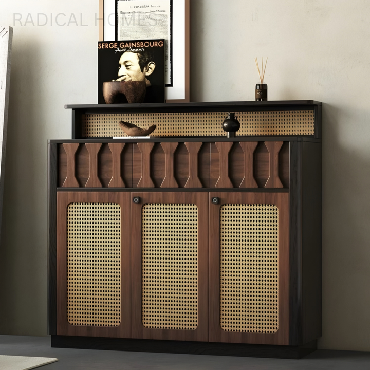 VARELLA Rustic Rattan Shoe Cabinet - Radical Homes Singapore