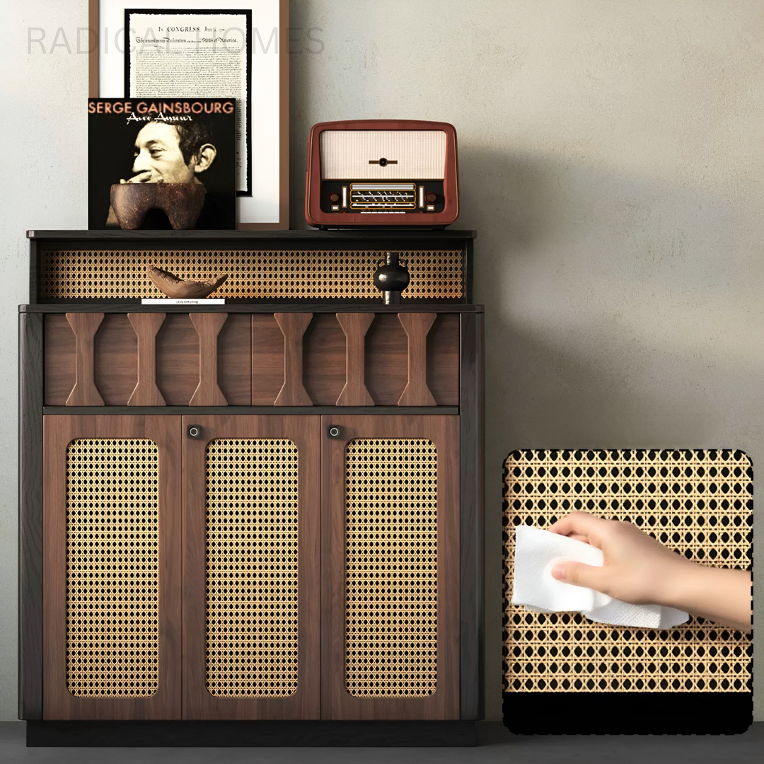 VARELLA Rustic Rattan Shoe Cabinet - Radical Homes Singapore