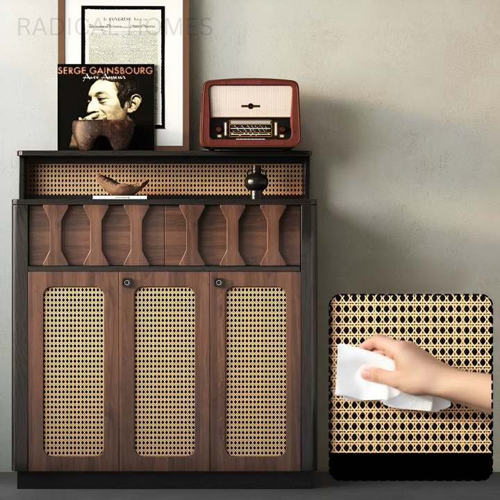 VARELLA Rustic Rattan Shoe Cabinet - Radical Homes Singapore