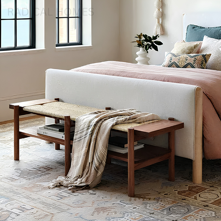 ELAINA Rustic Rattan Bench
