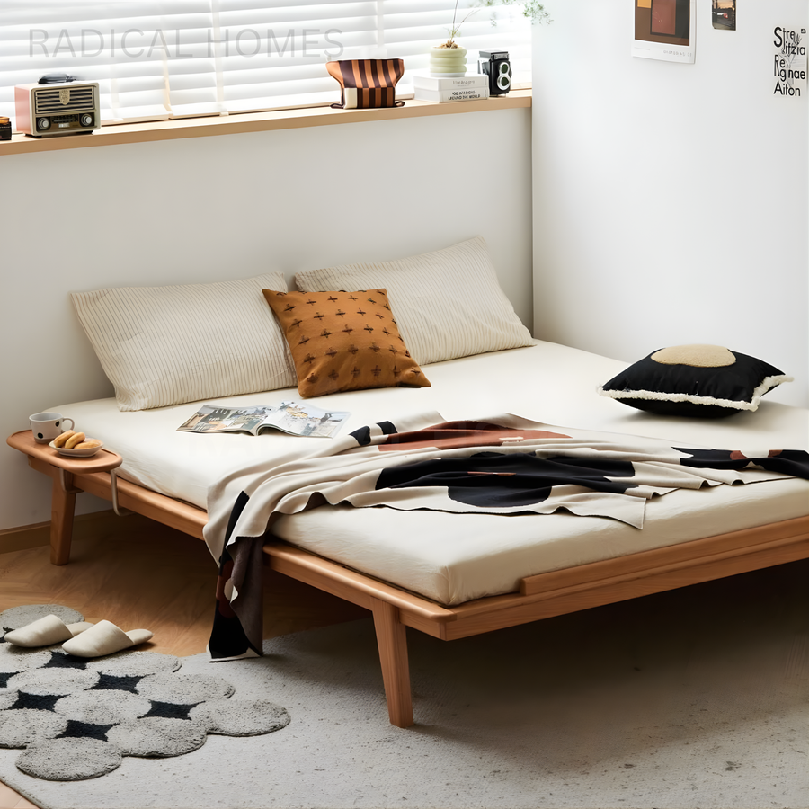 OLIVIA Japandi Multifunctional Solid Wood Bedframe - Radical Homes Singapore