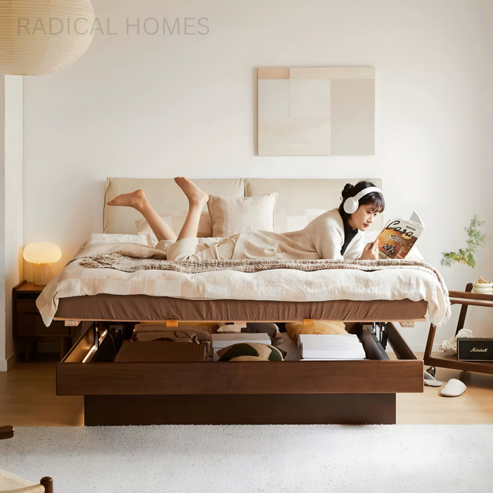 NUESTRO Modern Solid Wood Storage Bedframe - Radical Homes Singapore